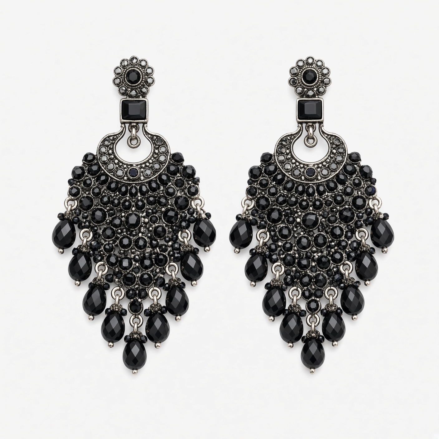 Black Chandelier Statement Earrings