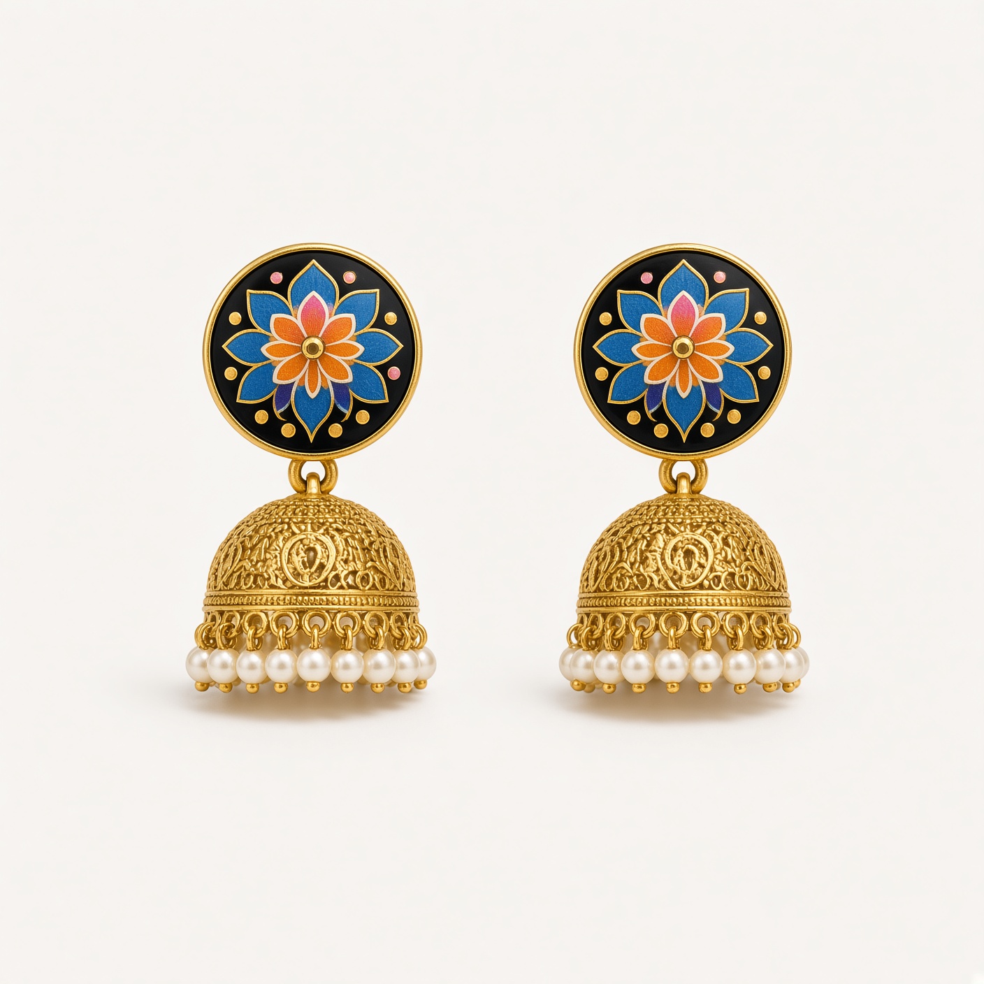 Enamel Floral Jhumkas