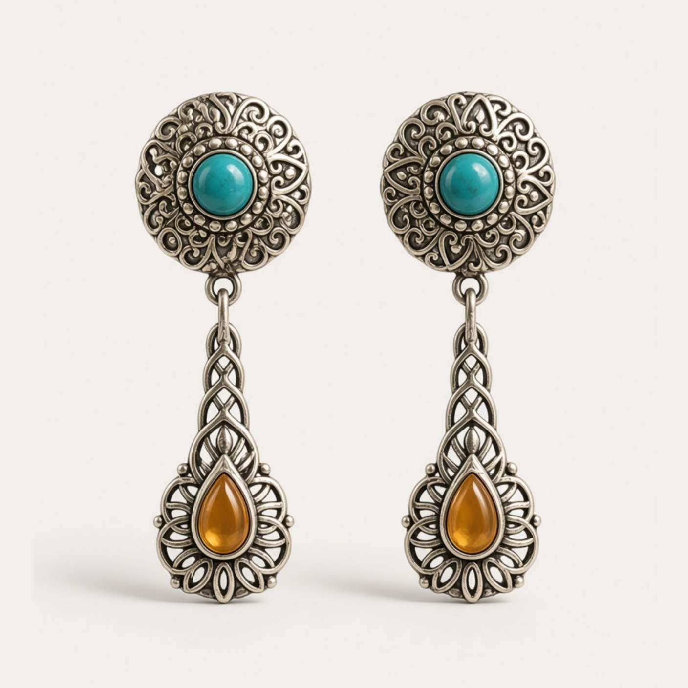 Indian Turquoise & Amber Drops