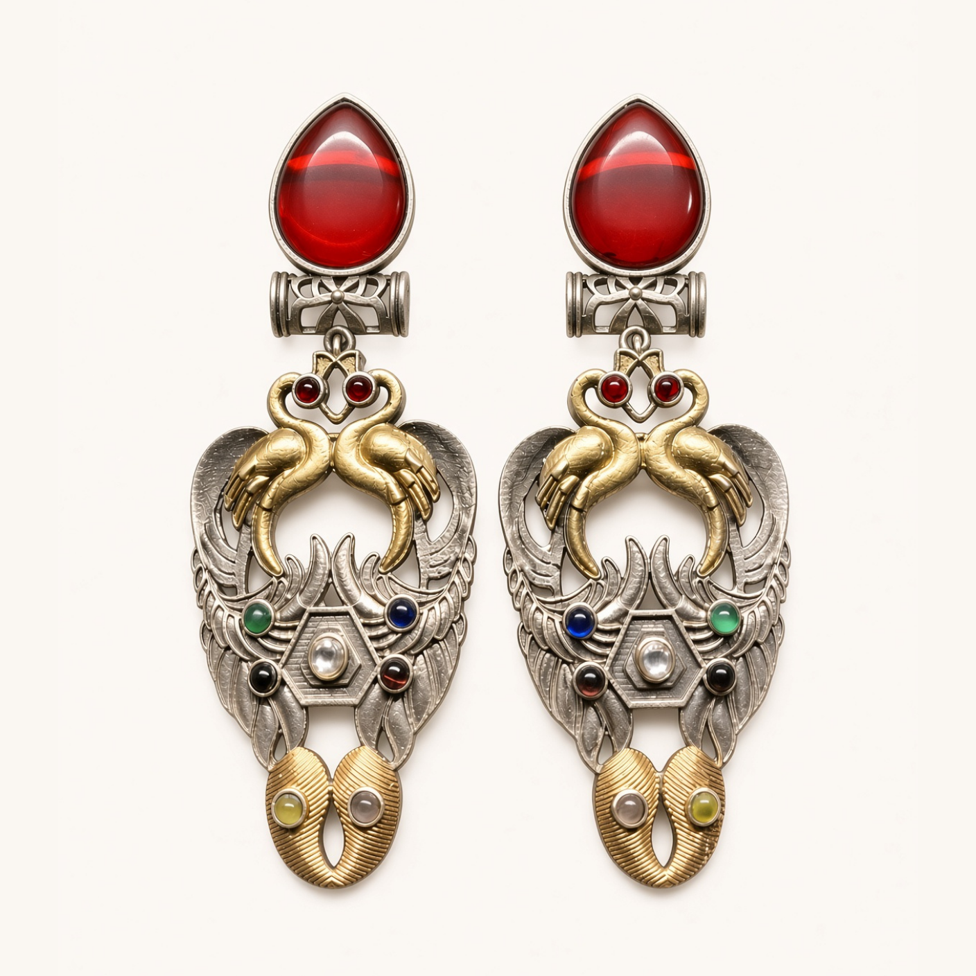 Oxidized Dual-Tone Bird Earrings