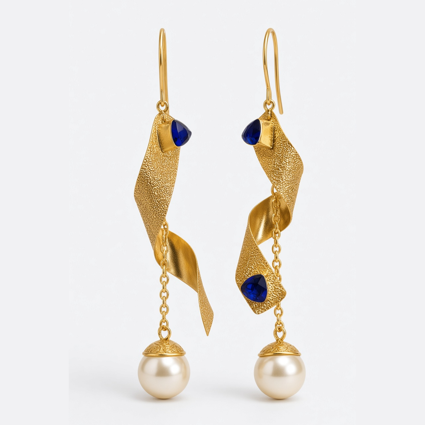 Sculptural Gold & Pearl Drop Earrings