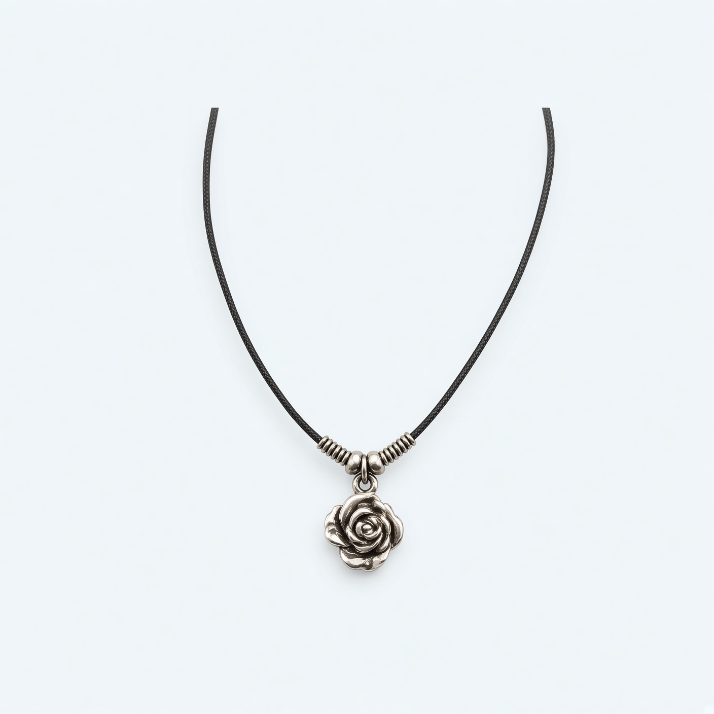 Silver Rose Cord Necklace